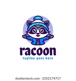 Vector Logo Illustration Raccoon Mascot Cartoon Style.