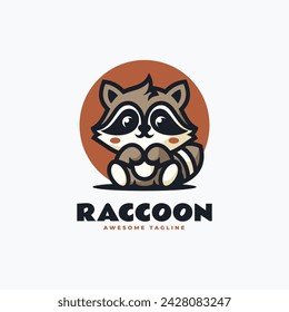 Vector Logo Illustration Raccoon Mascot Cartoon Style.