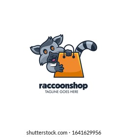 Vector Logo Illustration Raccoon Shops Simple Mascot Cartoon