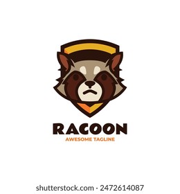 Vector Logo Illustration Raccoon Simple Mascot Style.