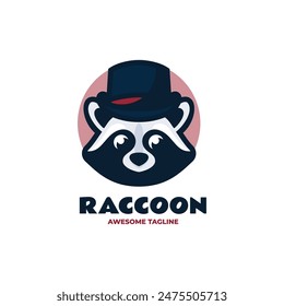 Vector Logo Illustration Raccoon Simple Mascot Style.