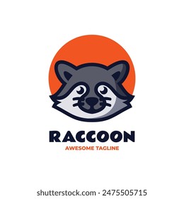 Vector Logo Illustration Raccoon Simple Mascot Style.