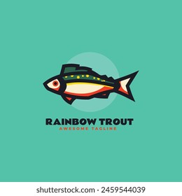 Vector Logo Illustration Rainbow Trout Simple Mascot Style.