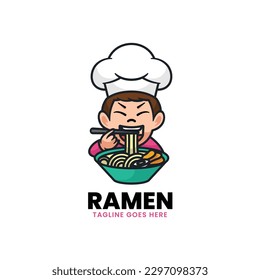 Ilustración del logotipo vectorial Estilo de caricatura de la mascota Ramen.