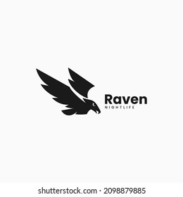 Vector Logo Illustration Raven Silhouette Style.