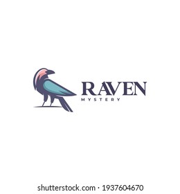 Vector Logo Illustration Raven Simple Mascot Style.