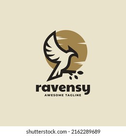 Vector Logo Illustration Raven Simple Mascot Style.