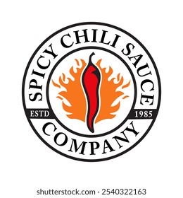 Vector Logo with Illustration of Red Chili Peppers burning surrounded by Fire, giving a spicy impression. suitable for businesses engaged in Spicy Food such as Sauce Manufacturers, Restaurants