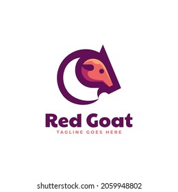 Vector Logo Illustration Red Goat Simple Mascot Style.