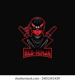 Vector Logo Illustration Red Ninja E-Sport und Sport Stil.