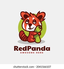 Vector Logo Illustration Red Panda Mascot Cartoon Style.