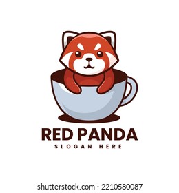 Vector Logo Illustration Red Panda Mascot Cartoon Style.