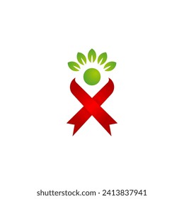 vector logo illustration of a red ribbon for aids and cancer care
