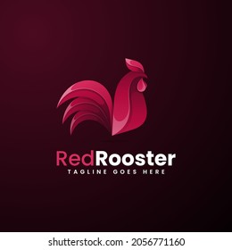 Vector Logo Illustration Red Rooster Gradient Colorful Style.