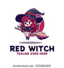 Ilustração de logotipo de vetor Red Witch Mascot Estilo de Desenho Animado