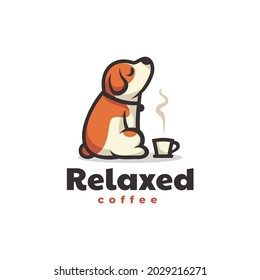 Vector Logo Illustration Relaxing Dog Simple Mascot Style.
