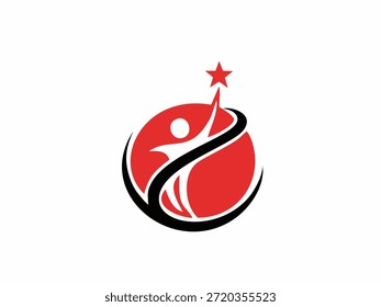 Ilustración del logotipo del Vector que representa el logro humano, el crecimiento personal y la ambición. Con una silueta de una persona que busca una estrella dentro de un marco circular.