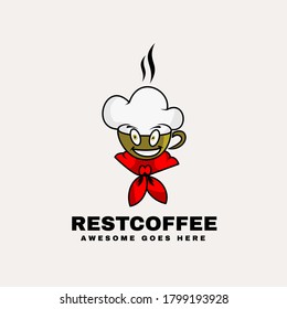 Vector Logo Illustration Rest Coffee Simple Mascot Style