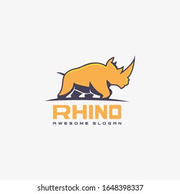 Vector Logo Illustration Rhino Elegant Mascot Cartoon Style