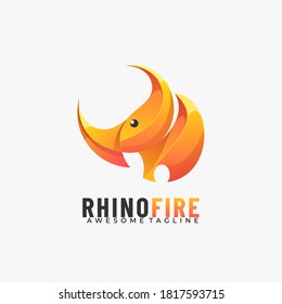 Vector Logo Illustration Rhino Fire Gradient Colorful Style.