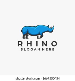 Vector Logo Illustration Rhino Mascot Cartoon Style.