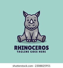 Vector Logo Illustration Rhino Mascot Cartoon Style.