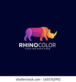 Vector Logo Illustration Rhino Pose Gradient Colorful Style
