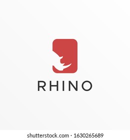 Vector Logo Illustration Rhino With Square Negative Space Style