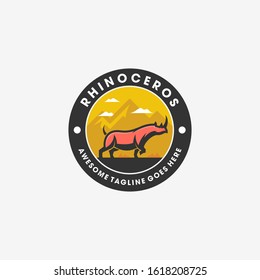 Vector Logo Illustration Rhinoceros Vintage Badge