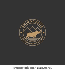 Vector Logo Illustration Rhinoceros Vintage Badge