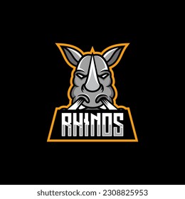 Vector Logo Illustration Rhinos E- Sport And Sport Style.