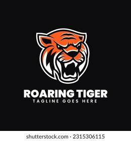 Vector Logo Illustration Roaring Tiger Simple Mascot Style.