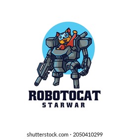 Vector Logo Illustration Robot Cat Mascot Cartoon Style.
