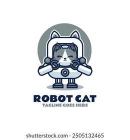 Vector Logo Illustration Robot Cat Mascot Cartoon Style.
