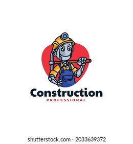 Vector Logo Illustration Robot Construction Mascot Cartoon Style.