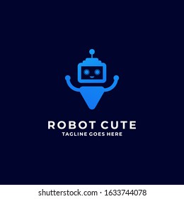 Vector Logo Illustration Robot Cute Line Art Style