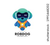 Vector Logo Illustration Robot Dog Gradient Colorful Style.