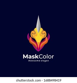 Vector Logo Illustration Robot Mask Colorful Style.