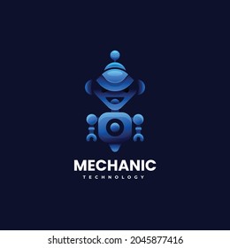 Vector Logo Illustration Robot Mechanic Gradient Colorful Style.
