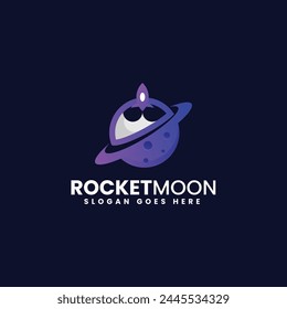 Vector Logo Illustration Rocket Moon Gradient Colorful Style