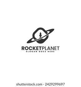 Vector Logo Illustration Rocket Planet Silhouette Style