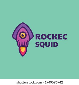 Vektorlogo Illustration Rocket Squid Simple Mascot Style.