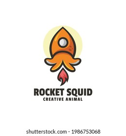 Vector Logo Illustration Rocket Squid Simple Mascot Style.