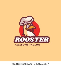 Logo Vector Ilustración Estilo De Caricatura De La Chef Del Rooster.