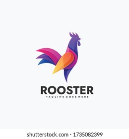 Vector Logo Illustration. Rooster Gradient Colorful Style.