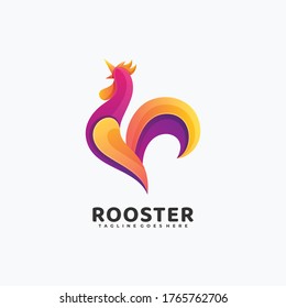 Vector Logo Illustration Rooster Gradient Colorful Style.
