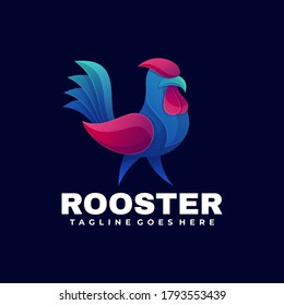 Vector Logo Illustration Rooster Gradient Colorful Style.