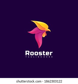 Vector Logo Illustration Rooster Gradient Colorful Style.