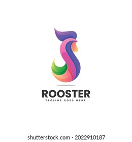 Vector Logo Illustration Rooster Gradient Colorful Style.