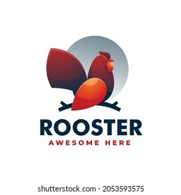Vector Logo Illustration Rooster Gradient Colorful Style.